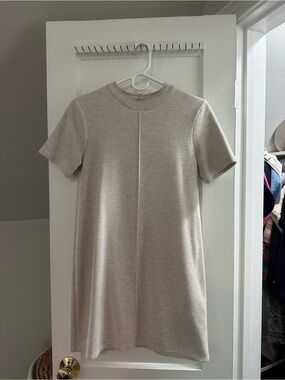 Zara Beige Knit Short-Sleeve Shift Dress
